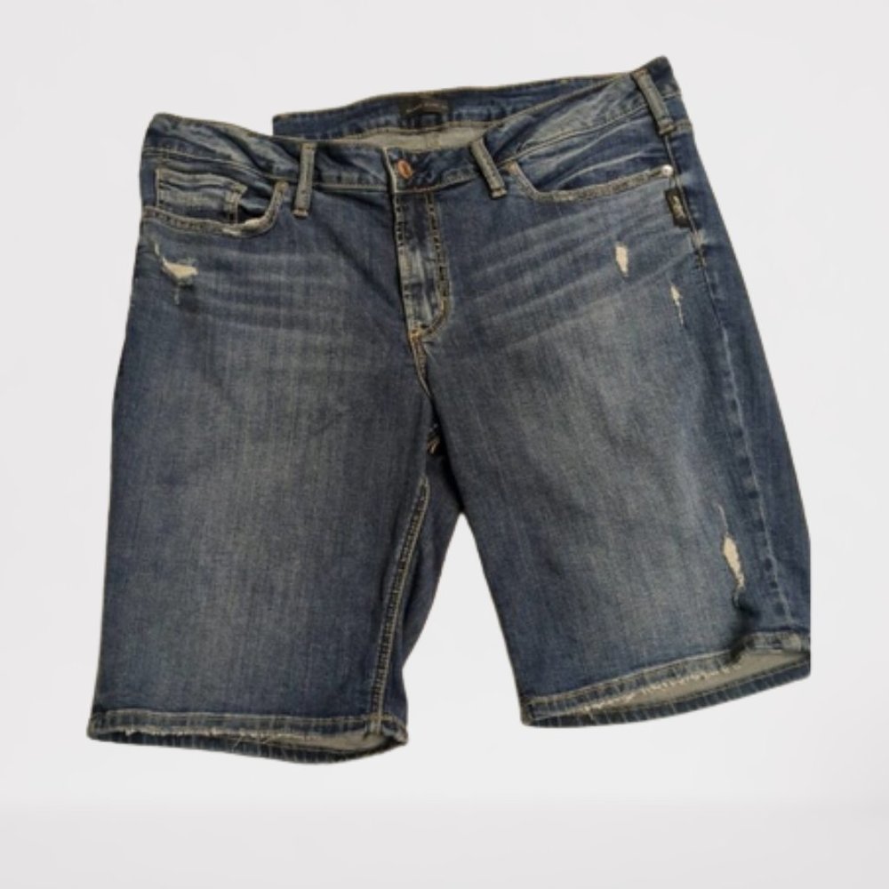 Silver Jeans Shorts Women's Size 18 Denim Blue Mid Rise Denim Blue Jean Shorts
